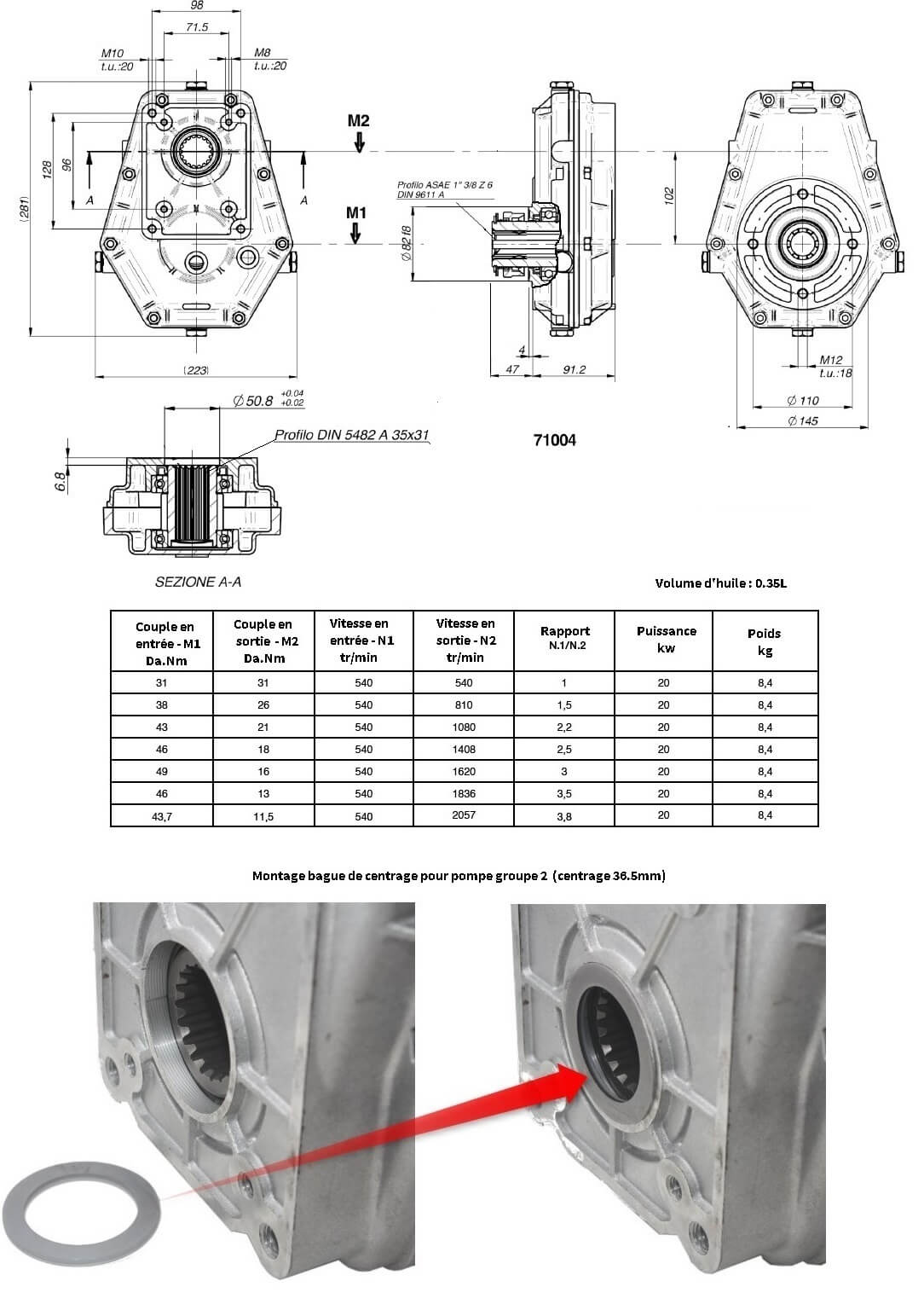 Übersetzungsgetriebe Zapfwellen Getriebe Baugröße 2 & 3  Zapfwellenstummel 1:3,8 