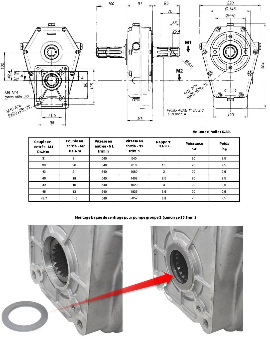 Übersetzungsgetriebe Zapfwellen Getriebe Baugröße 2 & 3  Zapfwellenstummel 1:3,8 