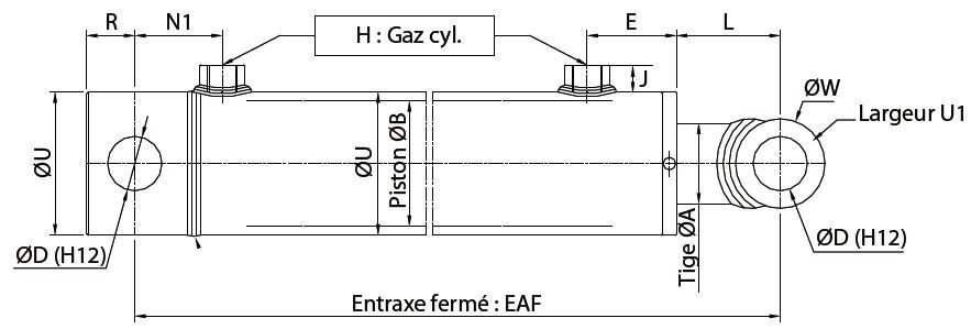 Vérin hydraulique double effet - Tige ø70 mm - Piston ø120 mm - Fixation  ø40.5 mm - Hyprolec