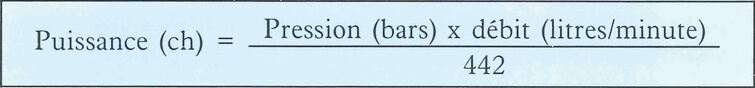 Potencia (CV) = Presión (bar) x caudal (l/min) / 442