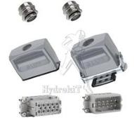 Connecteur 10 points avec 2 prises droites (levier & ergots) + inserts M/F + presse-etoupes