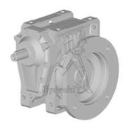 Réducteur angle droit à vis sans fin - entrée mâle cyl Ø18 - sortie fem cyl Ø25 - R:38/1 - 1.9cv